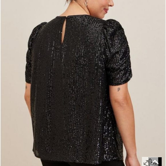 Torrid Size 1 1X Black Sequin Ruched Short Sleeve Top NWT - Picture 4 of 11